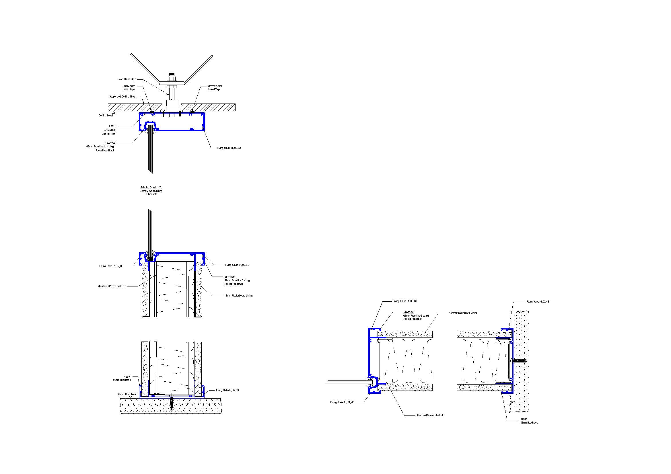 F92-03 92mm Frontline Glazing and Plasterboard Wall Section